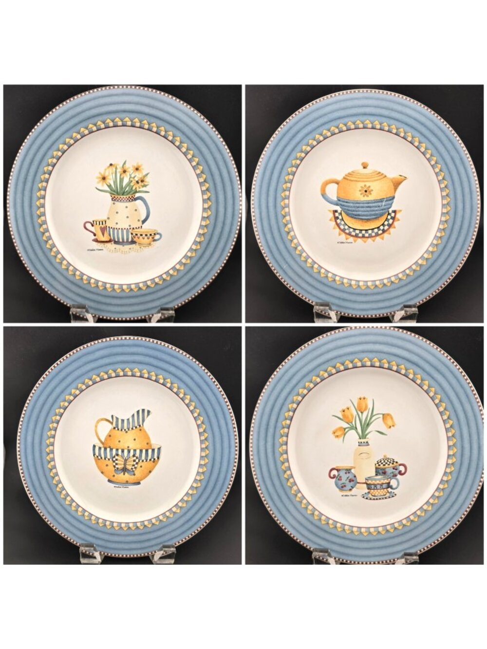 Vntg Debbie Mumm Country Kitchen (4)  8.25" Salad Plates Sakura READ
